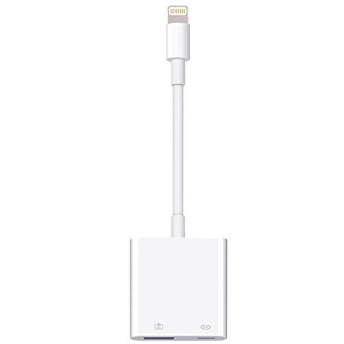Lightning to USB3 Camera Adapter with Charging Port, Lightning Female USB OTG Cable Adapter for Select iPhone,iPad Models Support Connect Camera, Card Reader, USB Flash Drive, MIDI Keyboard (White)
