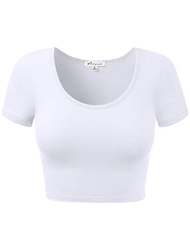 HATOPANTS Basic Scoop Neck Short Sleeve Crop Tee Shirts White S