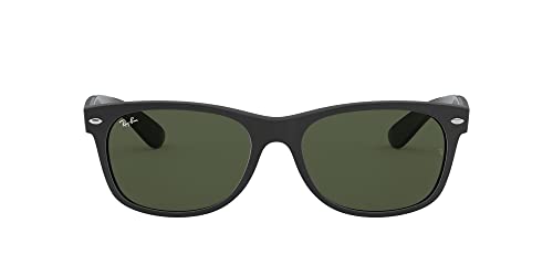 Ray-Ban RB2132 New Wayfarer Square Sunglasses, Rubber Black On Black/G-15 Green, 55 mm