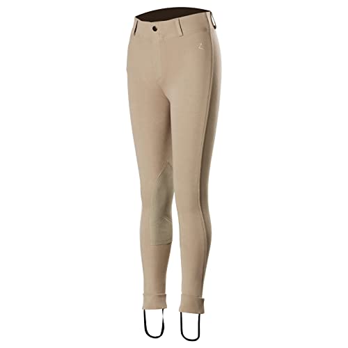 HORZE Nora Girls Leather Knee Patch Riding Pants | Kids Equestrian Jodhpur Breeches | Size Chart in Images - Tan - L