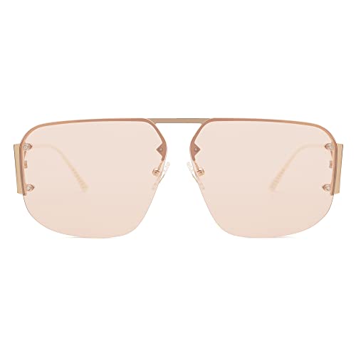 SOJOS Trendy Aviator Sunglasses Mens Womens Retro Metal Rimless Frame Shades Lentes De Sol Para Mujer SJ1192 Brown