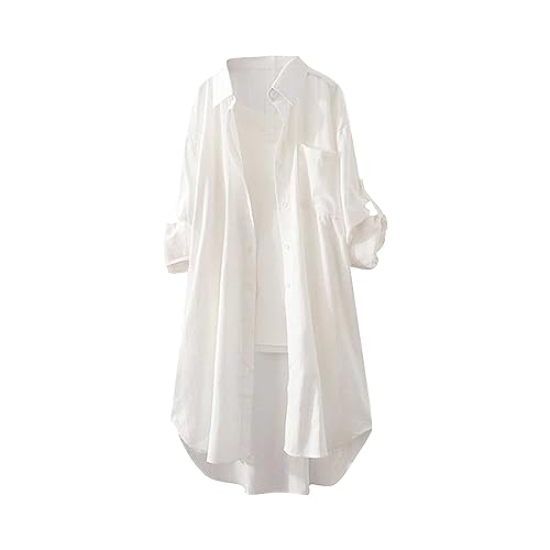 Zxrwany Black and White Long Sleeve Shirt Women, Long Sleeve Shirts for Women V Neck Form Fitting Cropped White Blouse Denim Button Down Shirt Women Button Down Shirt Women(8-White,Large)