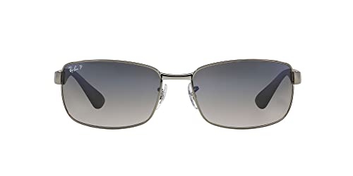 Ray-Ban RB3478 Rectangular Sunglasses, Gunmetal Frame/Blue Polarized Lens, 60 mm
