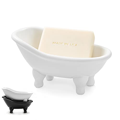 1piece 5.6' White Ceramic Mini Bathtub Soap Dish Small Planter Makeup Organizer Container Hamster Bathtub (White)