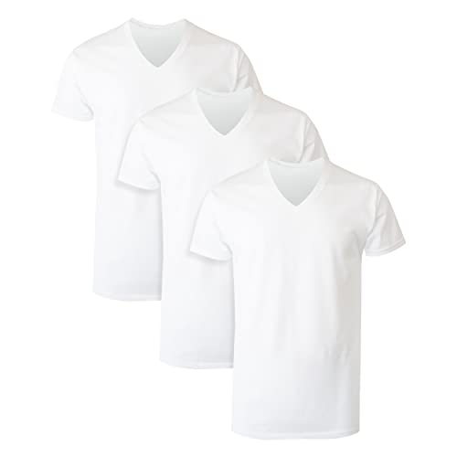 Hanes mens Tagless Cotton V-neck Â– Multiple Pack and Color Undershirt, White - 3 Pack, Large US