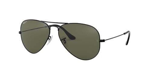 Ray-Ban RB3025 Classic Aviator Sunglasses, Black/Polarized G-15 Green, 58 mm