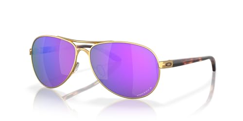 Oakley Women's OO4079 Feedback Aviator Sunglasses, Satin Gold/Prizm Violet Polarized, 59 mm