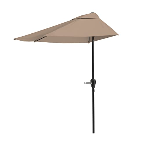 Half Patio Umbrella - 9 ft Patio Umbrella with Easy Crank - Small Canopy for Balcony, Table, or Deck by Pure Garden (Sand)