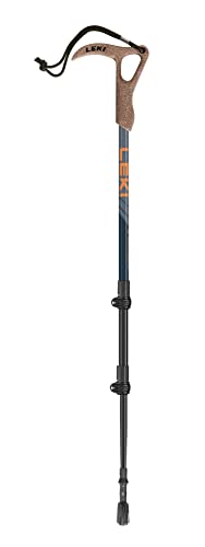 LEKI Wanderfreund High Fives Aluminum Adjustable Lightweight Walking Pole (Single) for Trekking & Hiking - Blue-Orange-Blue - 60-120 cm