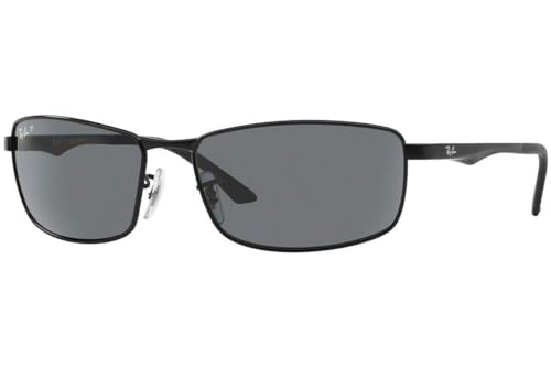 Ray-Ban Men's RB3498 Rectangular Sunglasses, Matte Black/Polarized Grey, 61 mm + 0
