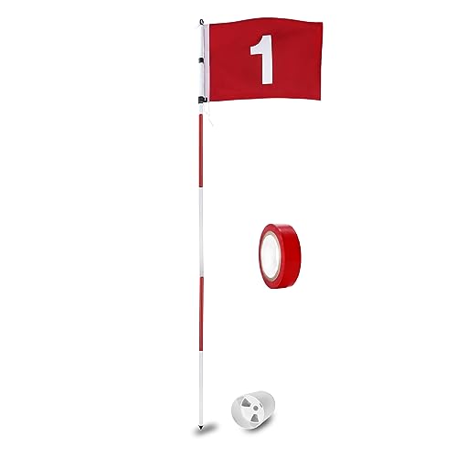 KINGTOP 6ft Golf Flagstick Basic, Portable Five-Section Design for Backyard Practice Putting Green, Driving Range Golf Pin Flag Hole Cup Set, Gift Idea, 1-Pack