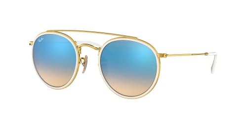 Ray-Ban RB3647N Double Bridge Round Sunglasses, Gold/Brown Gradient Mirrored Blue, 51 mm + 1