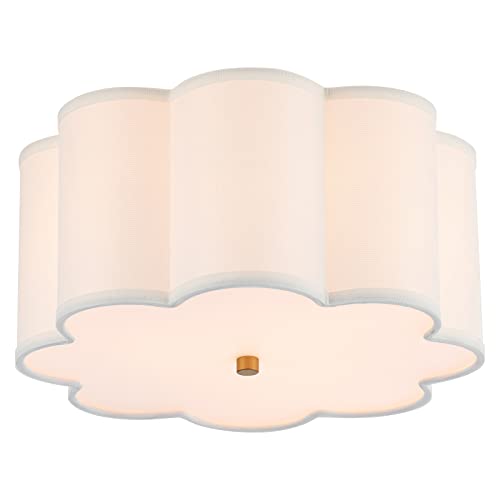MhyTogn Semi Flush Mount Ceiling Light Fixture, Modern Close to Ceiling Lamp with Cream White Fabric Drum Shade for Nursery Kids Room Bedroom Kitchen Hallway Entryway 3-Light