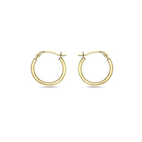 10K Solid Gold 1MMX14MM French Lock Hoop Earrings- Yellow Gold - Jewelry for Women/Girls - Small Hoop Earrings