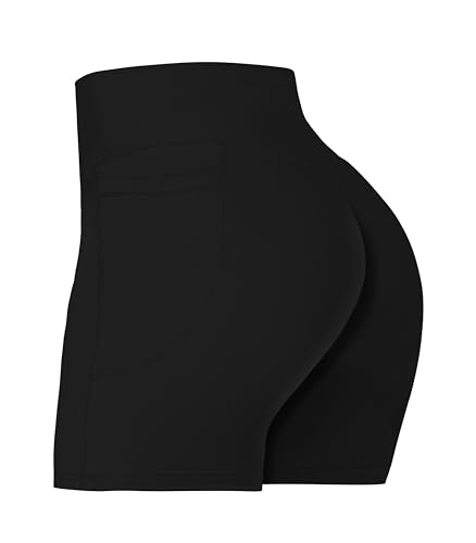 Sunzel 8' / 5' / 3' Biker Shorts for Women with Pockets, High Waisted Yoga Workout Shorts Black Large