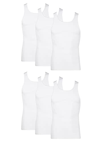 Hanes Men's Pack, Moisture-Wicking Ribbed, Lightweight Cotton Tank Undershirts, 6-Pack, White 6-pack, Large