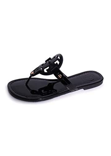 Tory Burch Women's Miller Patent Thong Sandal, Black, 9.5 Medium US