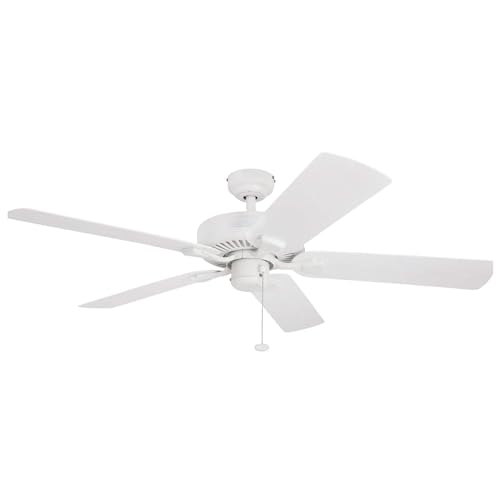 Honeywell Ceiling Fans Belmar, 52 Inch Traditional Indoor Outdoor LED Ceiling Fan with No Light, Pull Chain, Three Mounting Options, ETL Wet Rated, Reversible Motor - 50198-01 (White)