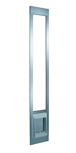 Ideal Pet Modular ALUMINUM Pet Patio Door with Single Pane Glass and Clear Flexible Flap. Fits up to 1” Aluminum Patio track width ONLY, Small, Mill (Silver)