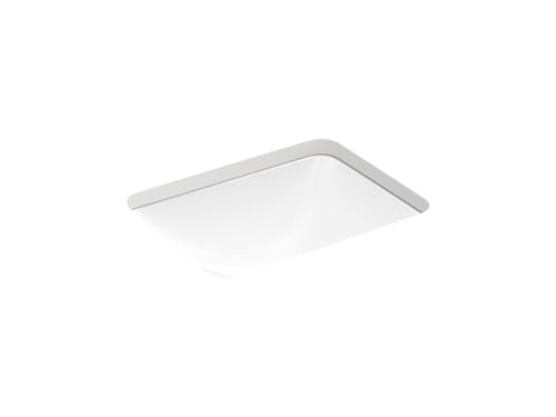 KOHLER 20000-0 Caxton 20-5/16 x 15-3/4 In. Rectangle Undermount Bathroom Sink, Rectangular Basin, Overflow Drain, No Faucet Holes, White