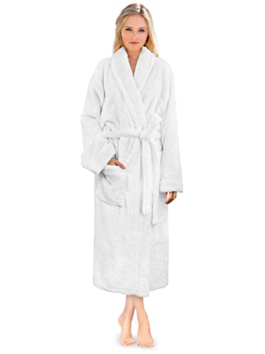 PAVILIA Premium Womens Plush Soft Robe Fluffy, Warm, Fleece Sherpa Shaggy Bathrobe (S/M, White)
