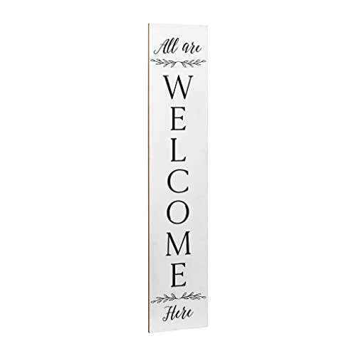 Farmhouse All are Welcome Here Vertical White Wood Wall Plaque 47.25' H Antique Handmade