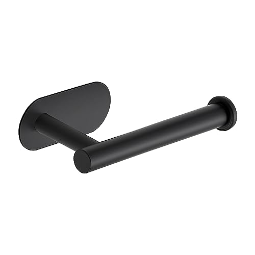 1 Pack Adhesive Toilet Roll Holder Stand - Matte Black SUS304 Stainless Steel, Rustproof Toilet Paper Holder No Drilling Tissue Holder for Kitchen Bathroom Wall Mount Bathroom Tissue Holder