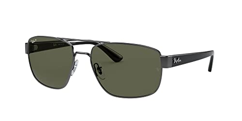 Ray-Ban RB3663 Metal Rectangular Sunglasses, Gunmetal/Polarized G-15 Green, 60 mm