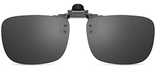 CAXMAN Polarized Clip-on Flip Up Metal Clip Rimless Sunglasses, Lightweight, Black Lens 59 * 42mm