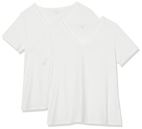 Amazon Essentials Women's Classic-Fit Short-Sleeve V-Neck T-Shirt, Pack of 2, White, Medium