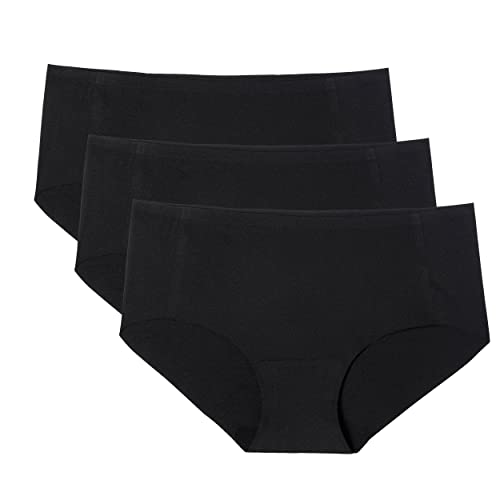 WANDER Womens Seamless Underwear 3-Pack Pure Invisible Breathable Brief Ladies Stretch Hipster Panties（Black*3, Medium）