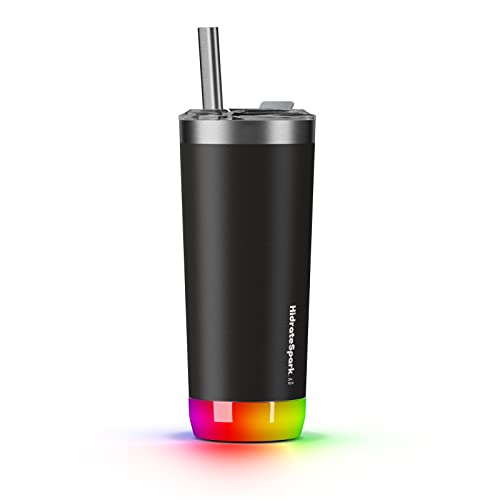 Hidrate Spark PRO Smart Tumbler – Insulated Stainless Steel – Tracks Water Intake with Bluetooth, LED Glow Reminder When You Need to Drink – 20oz, Black