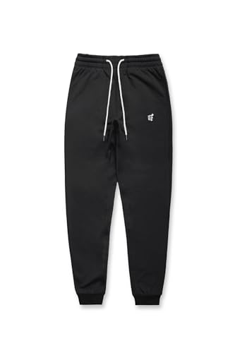 Jed North Men's Active Gym Running Casual Slim Fitted Workout Sweat Pants with Pockets Onyx Black