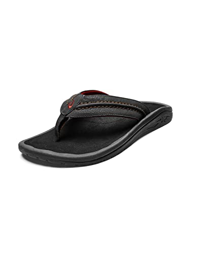 OLUKAI Hokua Men's Beach Sandals, Quick-Dry Flip-Flop Slides, Water Resistant & Wet Grip Rubber Soles, Compression Molded Footbed & Soft Comfort Fit, Dark Java/Dark Java, 10