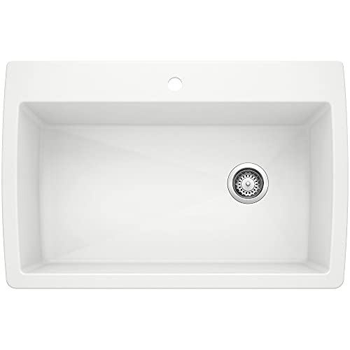 BLANCO, White 440195 DIAMOND SILGRANIT Super Single Drop-In or Undermount Kitchen Sink, 33.5' X 22'
