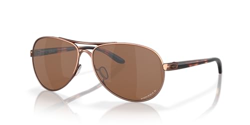 Oakley Women's OO4079 Feedback Aviator Sunglasses, Rose Gold/Prizm Tungsten Polarized, 59 mm
