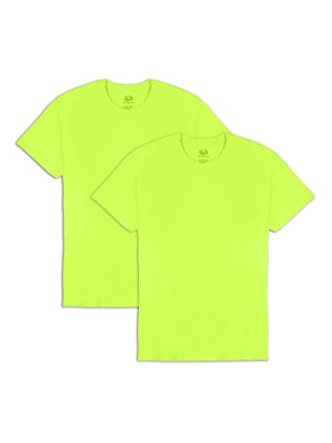 Fruit of the Loom Men's Eversoft Cotton T-Shirts (S-4XL), Crew-2 Pack-Safety Green, Medium