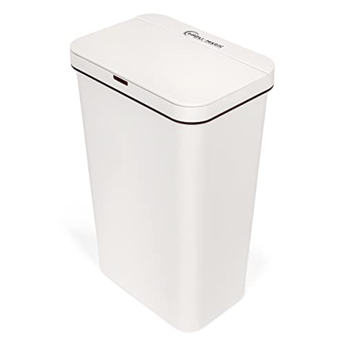 SIMPLI-MAGIC 79503 13 Gallon Touchless Sensor Trash Can, Rectangle Garbage Bin, Perfect for Home, Kitchen, Office, White