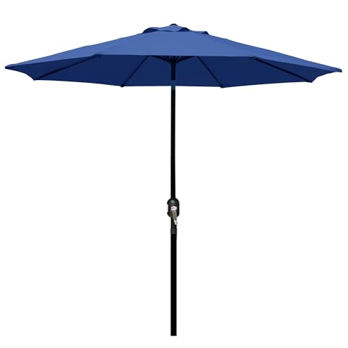 Blissun 9' Outdoor Patio Umbrella, Outdoor Table Umbrella, Yard Umbrella, Market Umbrella with 8 Sturdy Ribs, Push Button Tilt and Crank (Navy Blue)