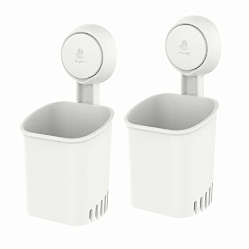 LEVERLOC Toothbrush Holder Suction Cup Wall Mounted, 2 Packs Shower Toothbrush Holder for Bathroom Drill-Free Electric Toothbrush Toothpaste Razor Holder Removable Self Draining for Kitchen