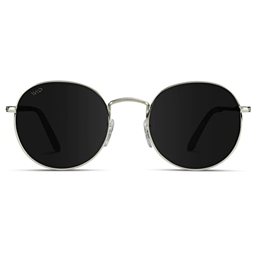 WearMe Pro - Reflective Lens Round Trendy Sunglasses (Silver Frame/Black Lens, 51)