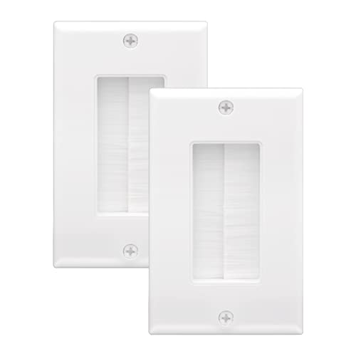 LEENUE Brush Wall Plate, Single Gang Wall Plate Cable Pass Through for Low Voltage Wires, Cord Hider for Wall Mount TV, 2-Pack, White