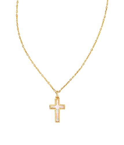 Kendra Scott Cross Pendant Necklace for Women, Fashion Jewelry, Gold-Plated, White Opal