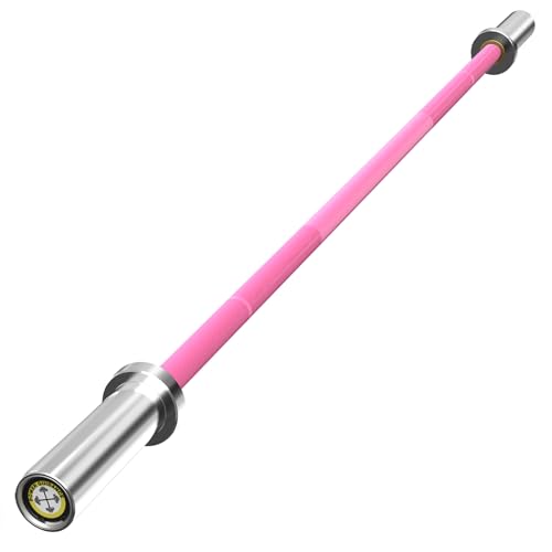 POWER GUIDANCE Chrome Olympic Barbell Bar, Weight Bar for lifting, Hip Thrusts, Universal Strength Training Bars ​33lb 6ft/70 inch (Pink-6FT)