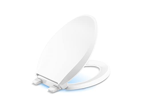 KOHLER 75796-RL-0 Cachet Nightlight ReadyLatch Elongated Toilet Seat, Toilet Seat with Nightlight, Grip-Tight Bumpers, Quiet-Close Lid and Seat, White