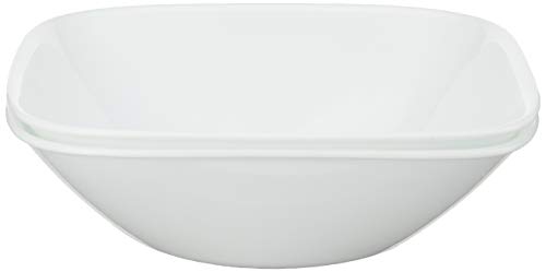 Corelle Vitrelle 1-Qt Serving Bowl, Large Serving Bowl, Triple Layer Glass, Crack and Chip Resistant, Square Serving Trays, 7.75'W x 2.25'H (Set of 2) White