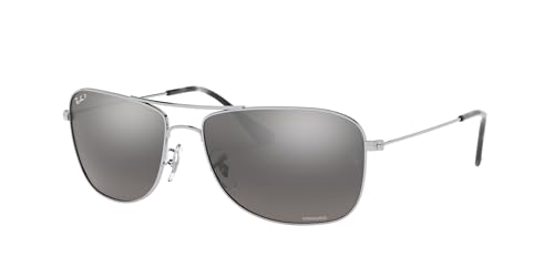 Ray-Ban RB3543 Chromance Aviator Sunglasses, Silver/Polarized Grey Mirrored Silver, 59 mm + 0