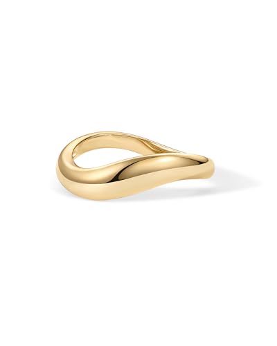 PAVOI 14K Yellow Gold Plated Wavy Stackable Ring for Women | Twisted Wave Band | Delicate Eternity Rings | Size 8