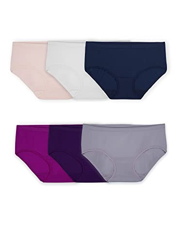 Fruit of the Loom Women's No Show Seamless Underwear, Amazing Stretch & No Panty Lines, Available in Plus Size, Nylon-Hipster-6 Pack-Colors May Vary, 7