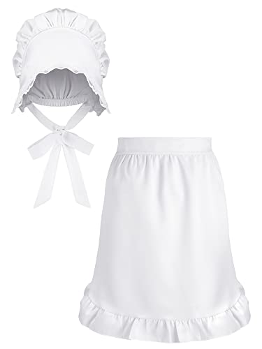 Newcotte 2 Pieces Colonial Costume Accessory Set Include White Mob Cap Bonnets for Women and Cosplay Half Apron (Cute)